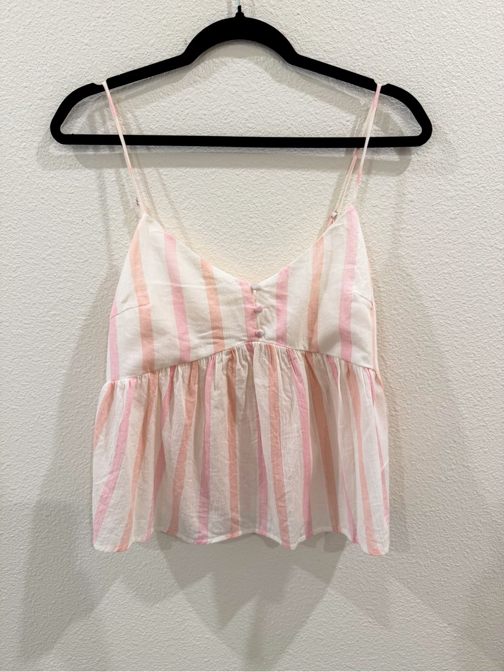 LUSH Pink & White Striped Babydoll Tank / Size M / Button Front Cami